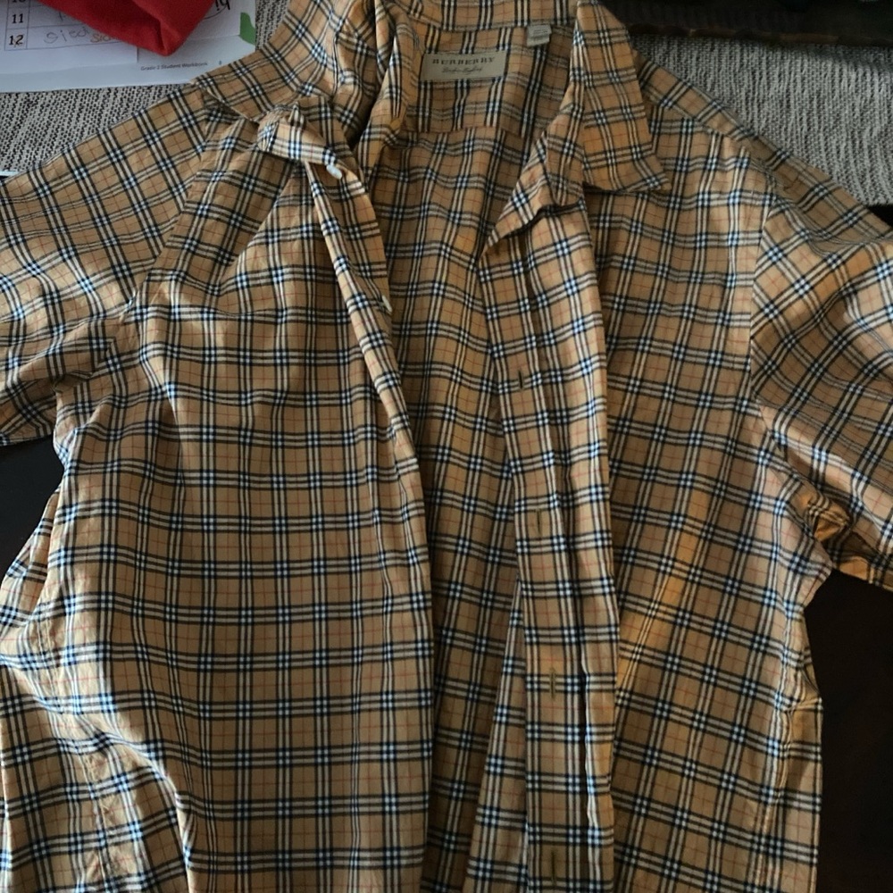 Burberry Tan and Black Checkered Shirt